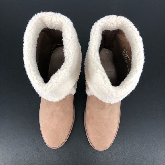 JustFab Taupe Ellie Faux Sherpa Trim Lug Sole Bootie - Picture 5 of 12